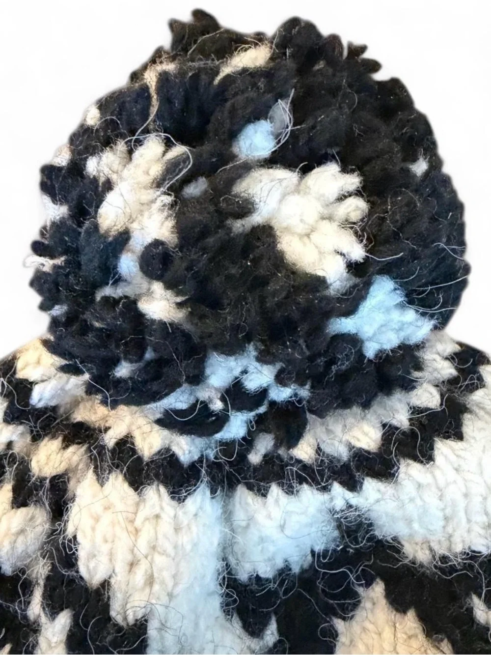 Free People Movement black and cream knit winter beanie with pom pom on top